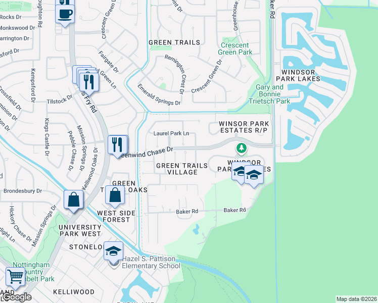 map of restaurants, bars, coffee shops, grocery stores, and more near 1711 Oceania Court in Houston