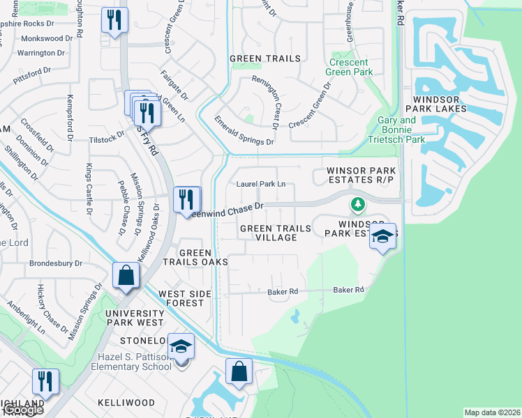 map of restaurants, bars, coffee shops, grocery stores, and more near 1710 Stemply Court in Houston