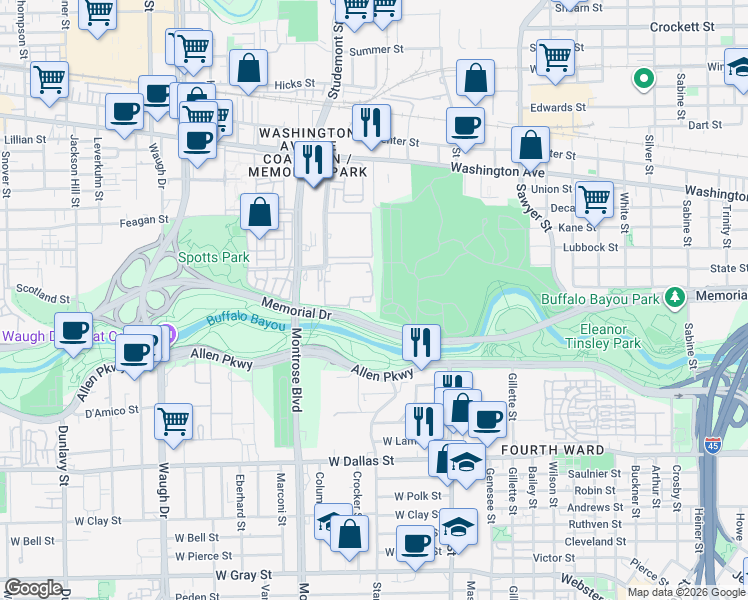 map of restaurants, bars, coffee shops, grocery stores, and more near 3003 Memorial Court in Houston