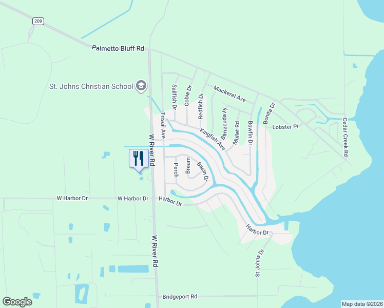 map of restaurants, bars, coffee shops, grocery stores, and more near 103 Bream in Palatka