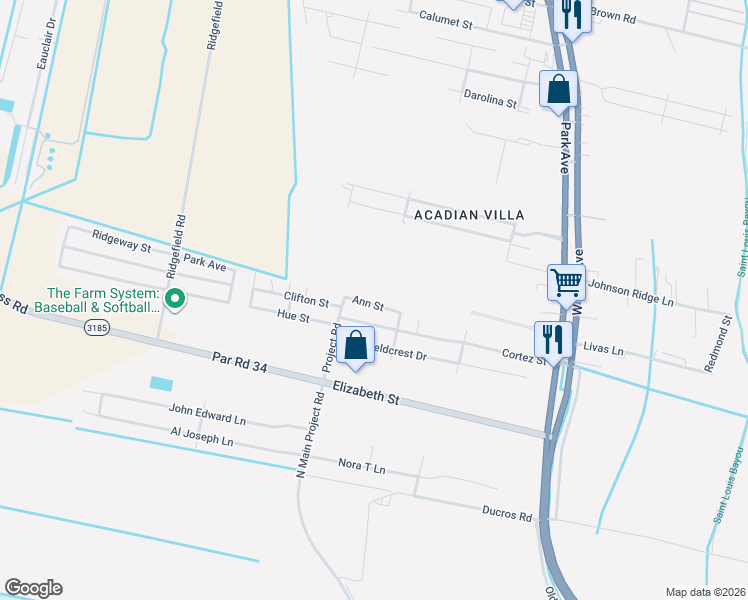 map of restaurants, bars, coffee shops, grocery stores, and more near 308 Cortez Street in Thibodaux