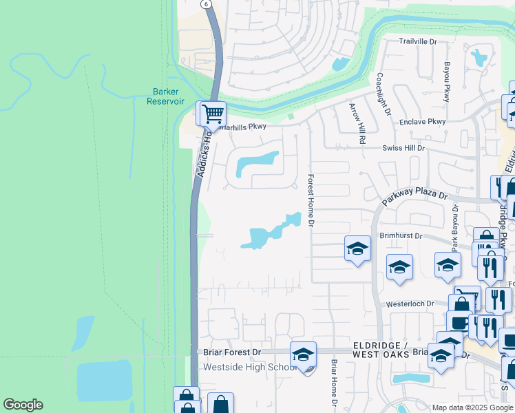 map of restaurants, bars, coffee shops, grocery stores, and more near 14703 Eagle Vista Dr in Houston