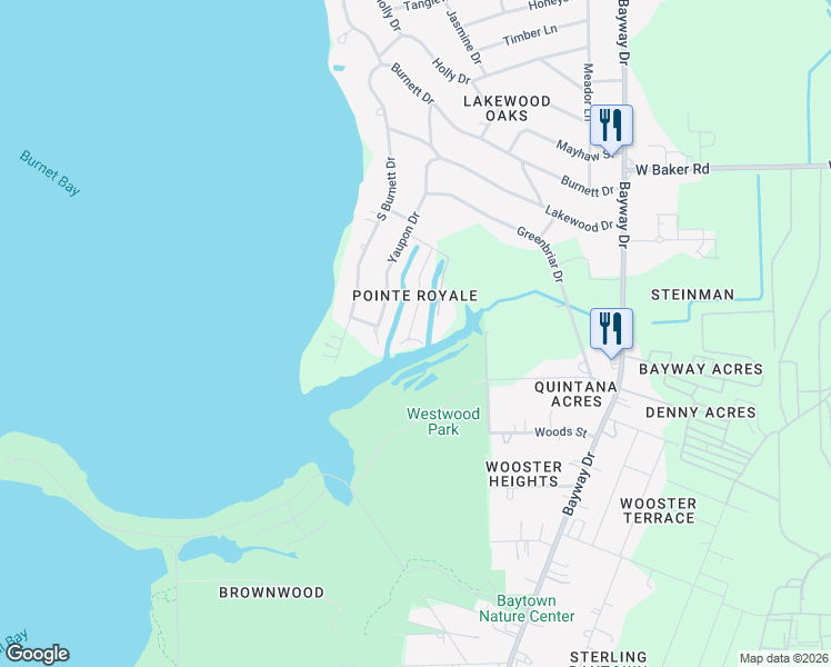 map of restaurants, bars, coffee shops, grocery stores, and more near 219 Rue Orleans Street in Baytown