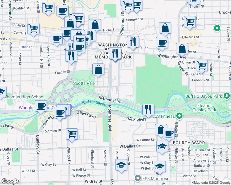 map of restaurants, bars, coffee shops, grocery stores, and more near 3003 Memorial Court in Houston