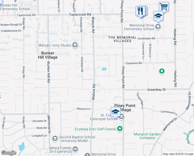 map of restaurants, bars, coffee shops, grocery stores, and more near 454 Blalock Road in Houston