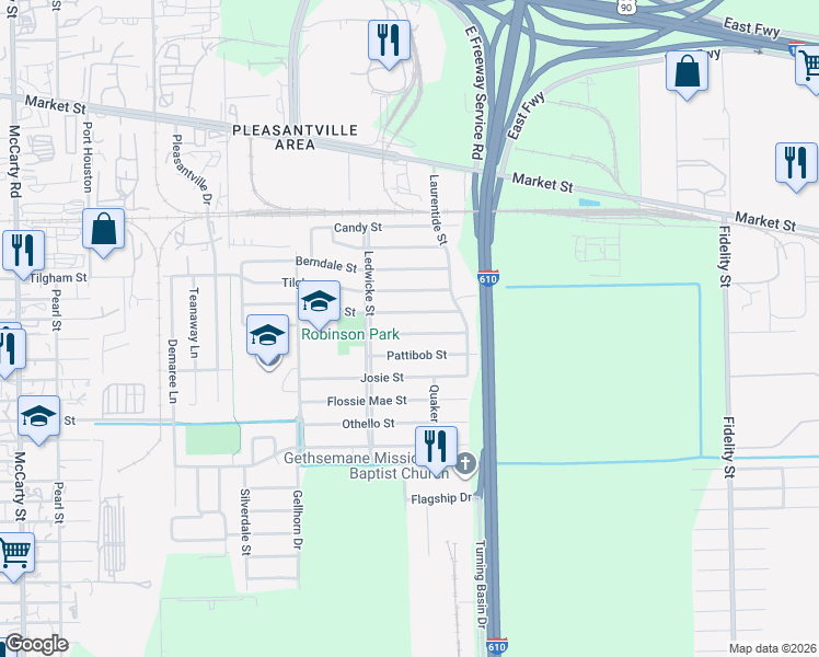 map of restaurants, bars, coffee shops, grocery stores, and more near 8746 Cowart Street in Houston