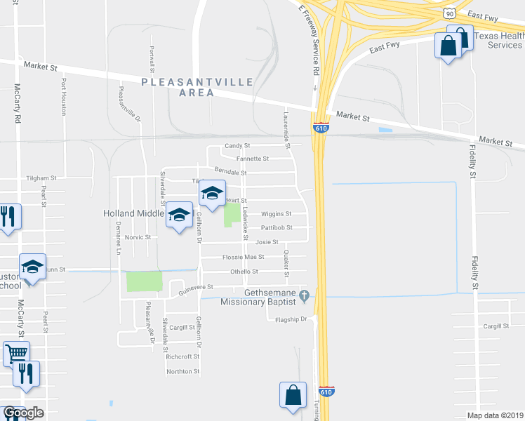 map of restaurants, bars, coffee shops, grocery stores, and more near 8710 Cowart Street in Houston