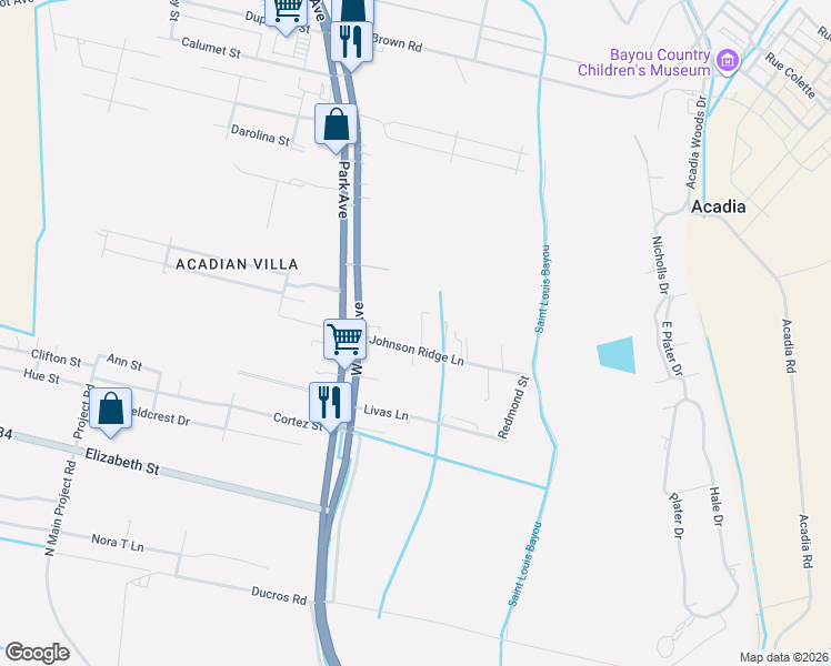 map of restaurants, bars, coffee shops, grocery stores, and more near 141-161 Johnson Ridge Lane in Thibodaux