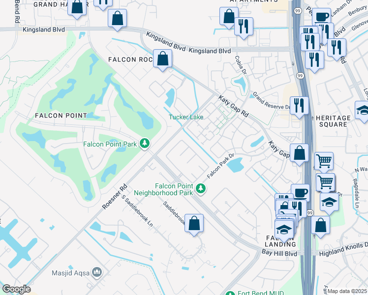 map of restaurants, bars, coffee shops, grocery stores, and more near 1406 Sullivan Springs Drive in Katy