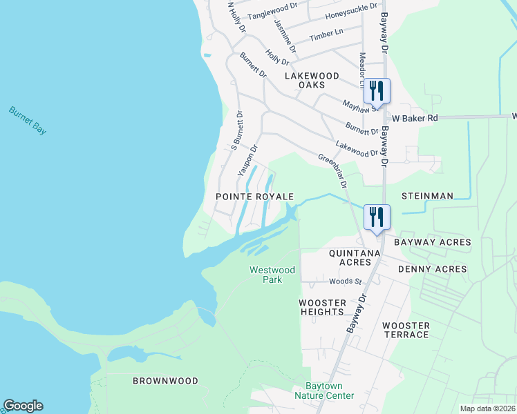 map of restaurants, bars, coffee shops, grocery stores, and more near 219 Rue Orleans Street in Baytown