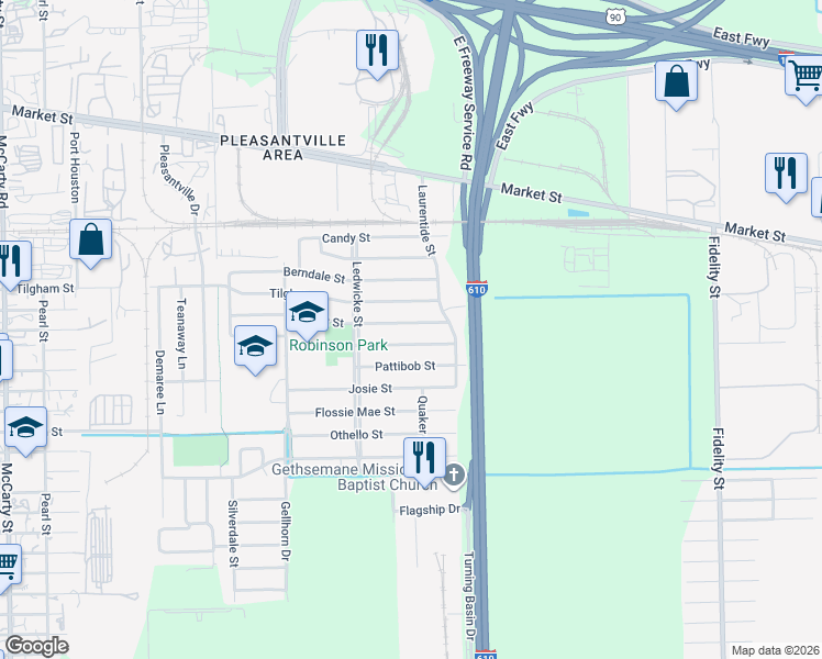 map of restaurants, bars, coffee shops, grocery stores, and more near 8746 Cowart Street in Houston