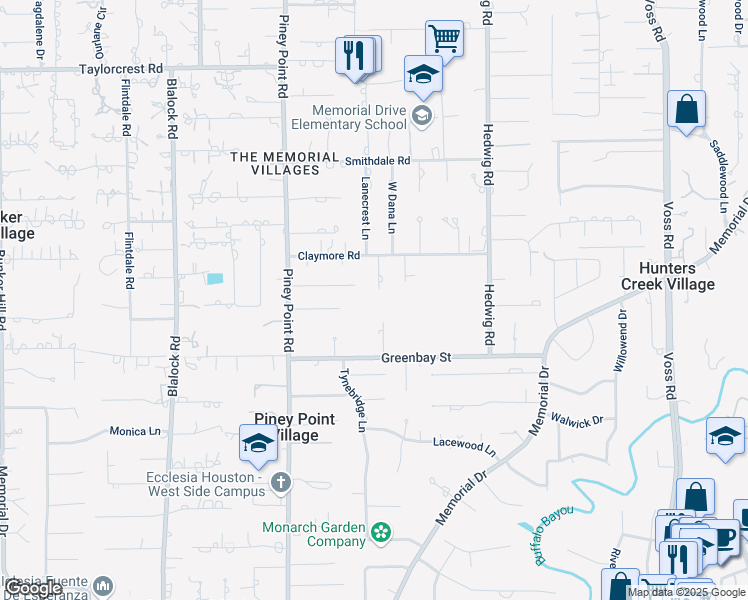 map of restaurants, bars, coffee shops, grocery stores, and more near 431 Flint Point Drive in Houston