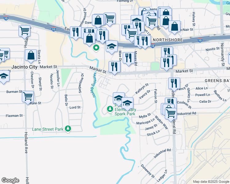 map of restaurants, bars, coffee shops, grocery stores, and more near 12178 Coulson Circle in Houston