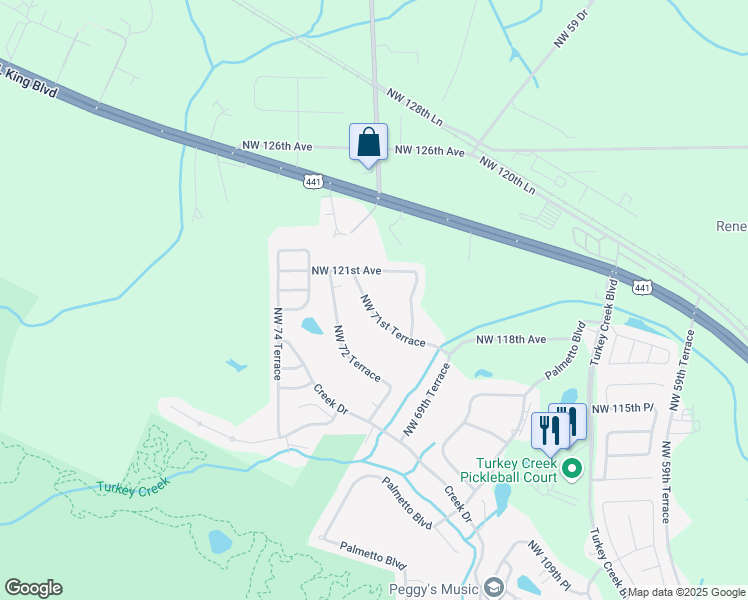map of restaurants, bars, coffee shops, grocery stores, and more near 11921 Northwest 71 Terrace in Alachua