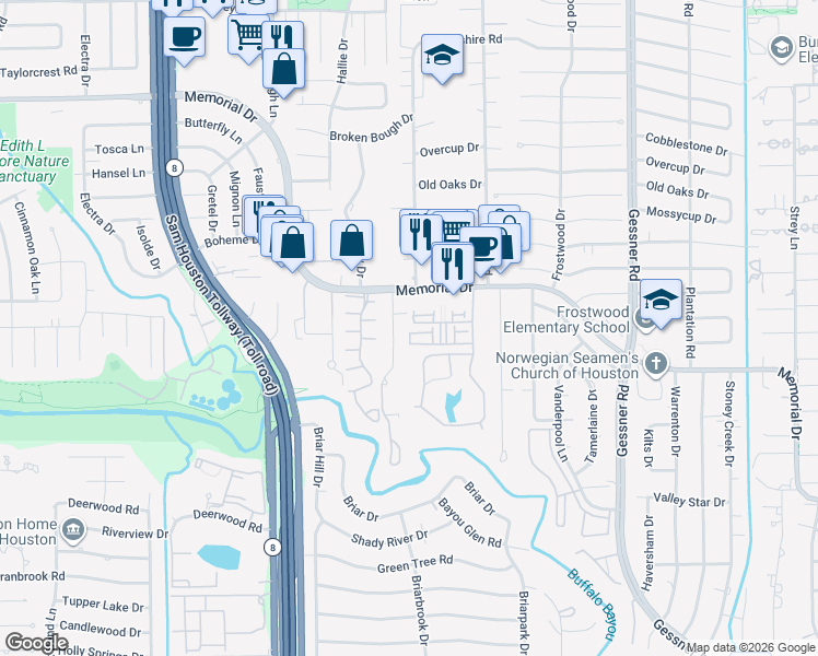 map of restaurants, bars, coffee shops, grocery stores, and more near 209 Morningside Park Street in Houston
