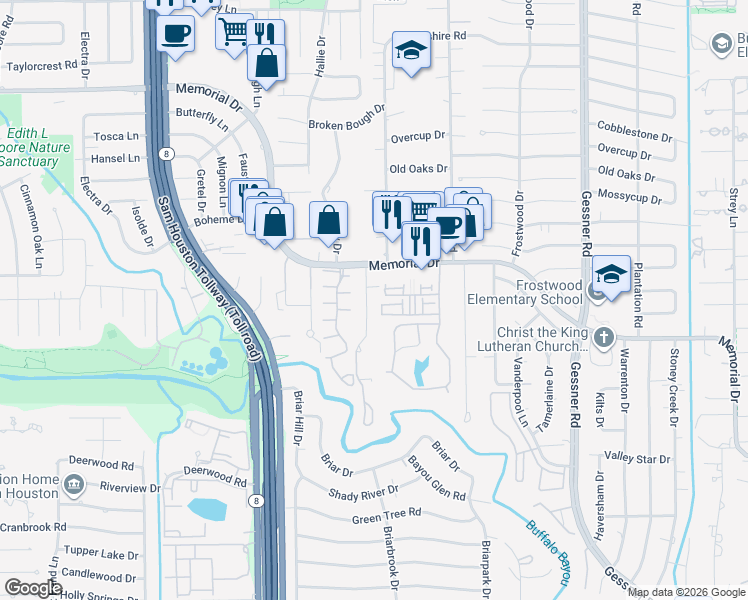 map of restaurants, bars, coffee shops, grocery stores, and more near 209 Morningside Park Street in Houston