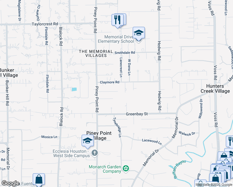 map of restaurants, bars, coffee shops, grocery stores, and more near 431 Flint Point Drive in Houston
