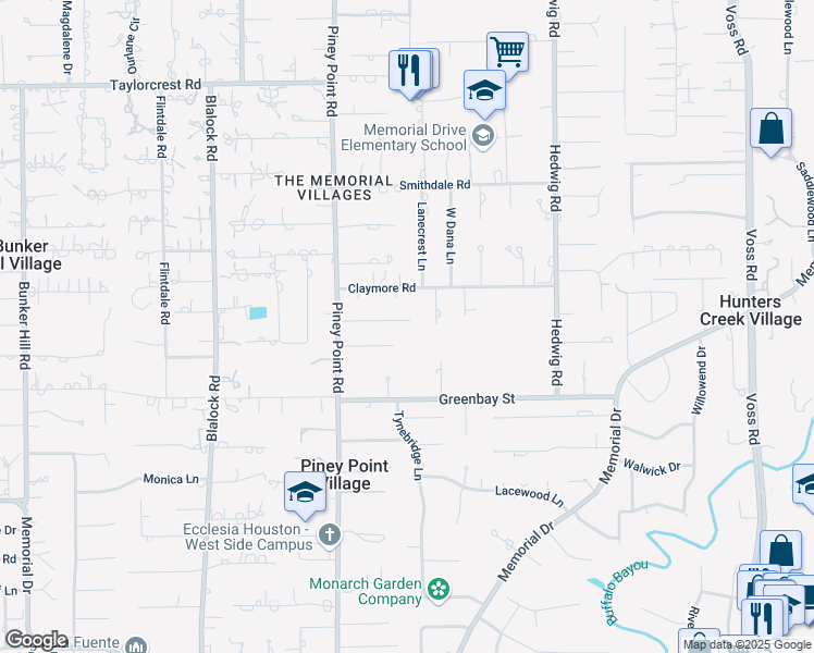 map of restaurants, bars, coffee shops, grocery stores, and more near 431 Flint Point Drive in Houston