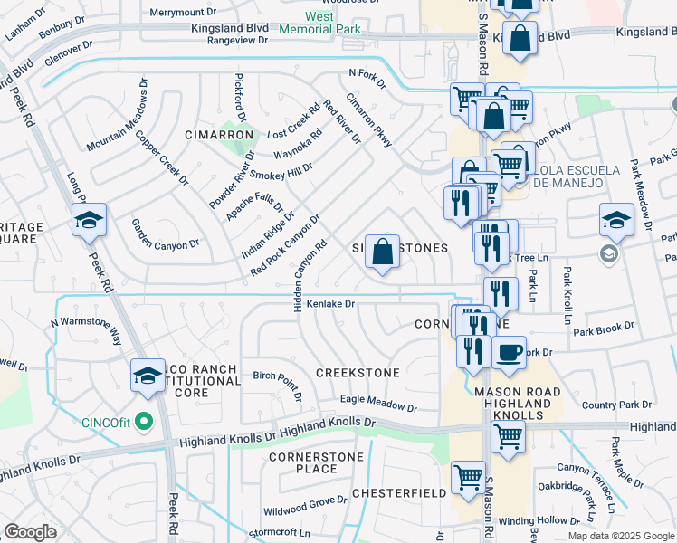 map of restaurants, bars, coffee shops, grocery stores, and more near 1027 Golden Nugget Court in Katy