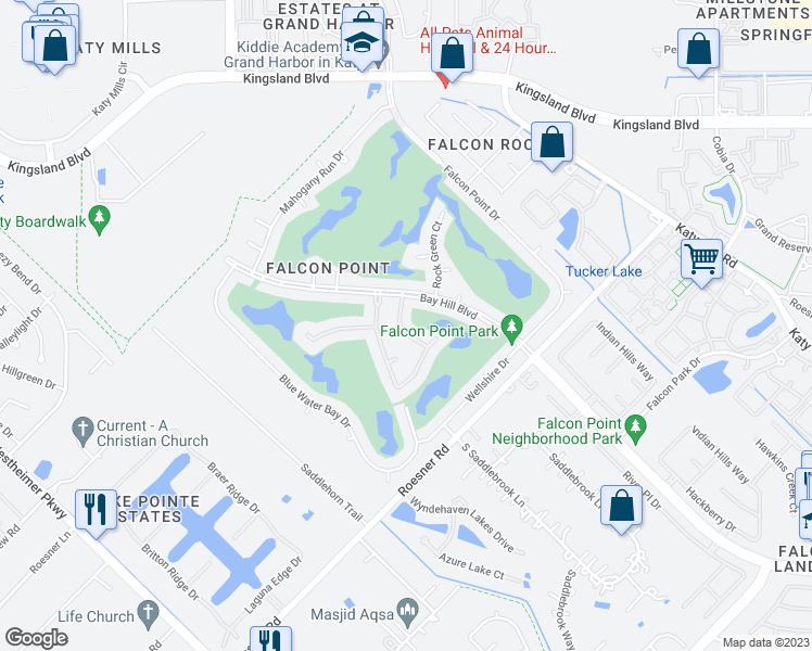 map of restaurants, bars, coffee shops, grocery stores, and more near 1231 Sand Pines in Katy