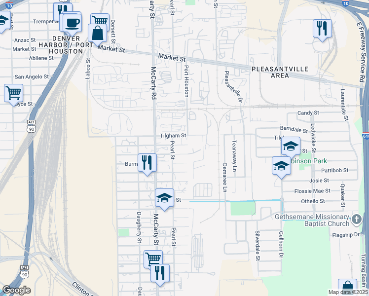 map of restaurants, bars, coffee shops, grocery stores, and more near 8216 Wiggins Street in Houston