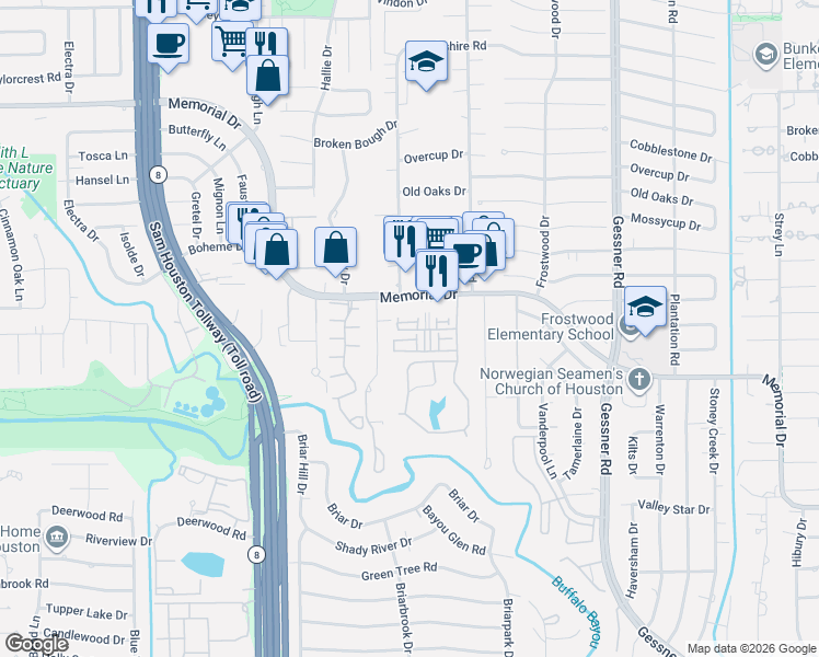 map of restaurants, bars, coffee shops, grocery stores, and more near 209 Morningside Park Street in Houston