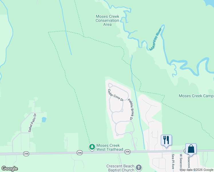 map of restaurants, bars, coffee shops, grocery stores, and more near 1109 Myrtle Wood Drive in St. Augustine