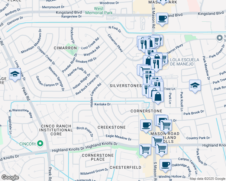 map of restaurants, bars, coffee shops, grocery stores, and more near 921 Golden West Drive in Katy