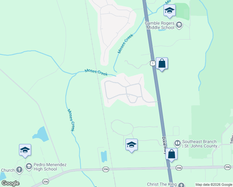 map of restaurants, bars, coffee shops, grocery stores, and more near 177 Moses Creek Boulevard in St. Augustine