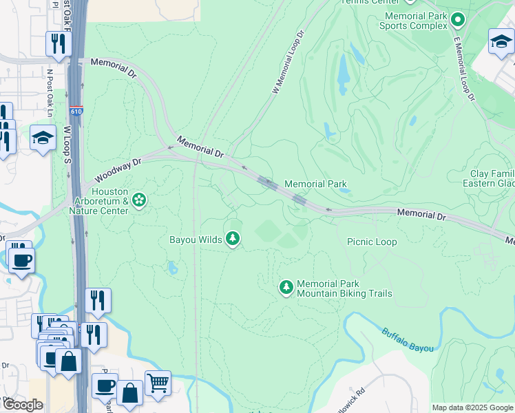 map of restaurants, bars, coffee shops, grocery stores, and more near North Picnic Lane in Houston