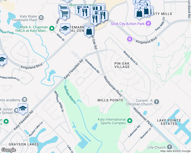 map of restaurants, bars, coffee shops, grocery stores, and more near 24903 Pintail Court in Katy