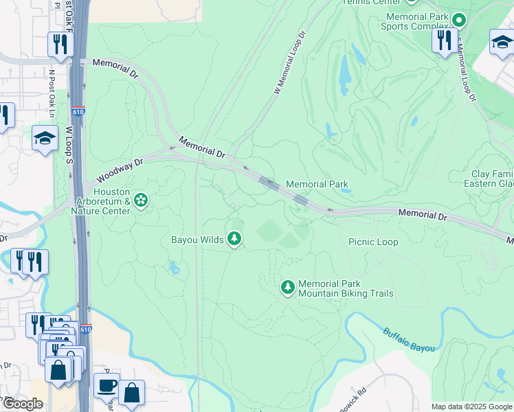 map of restaurants, bars, coffee shops, grocery stores, and more near North Picnic Lane in Houston