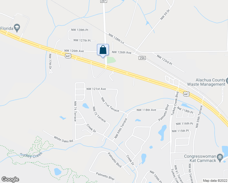 map of restaurants, bars, coffee shops, grocery stores, and more near 6925 Northwest 121st Avenue in Alachua