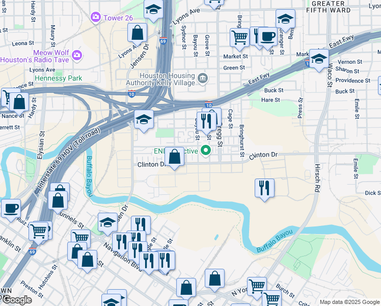 map of restaurants, bars, coffee shops, grocery stores, and more near 365 Sydnor Street in Houston