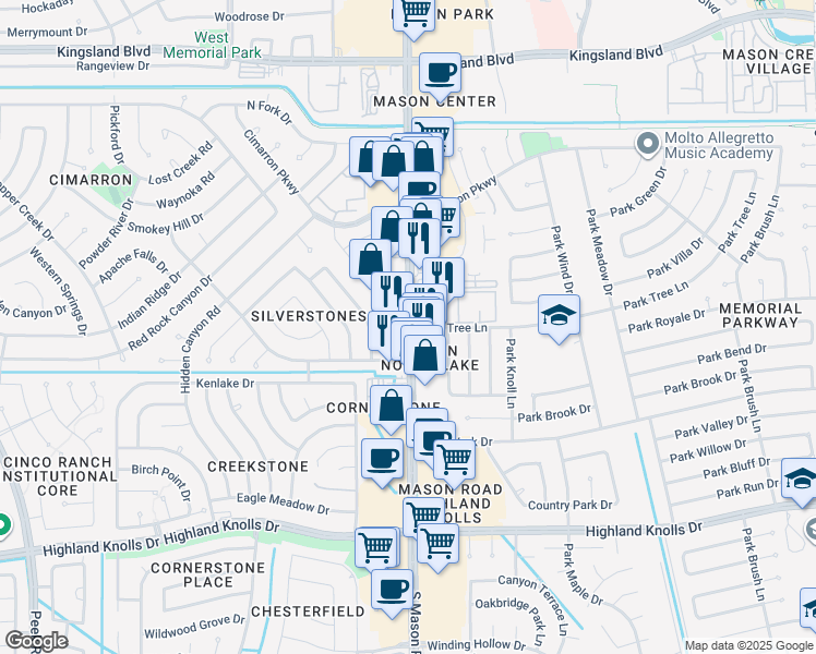 map of restaurants, bars, coffee shops, grocery stores, and more near 1014 South Mason Road in Katy