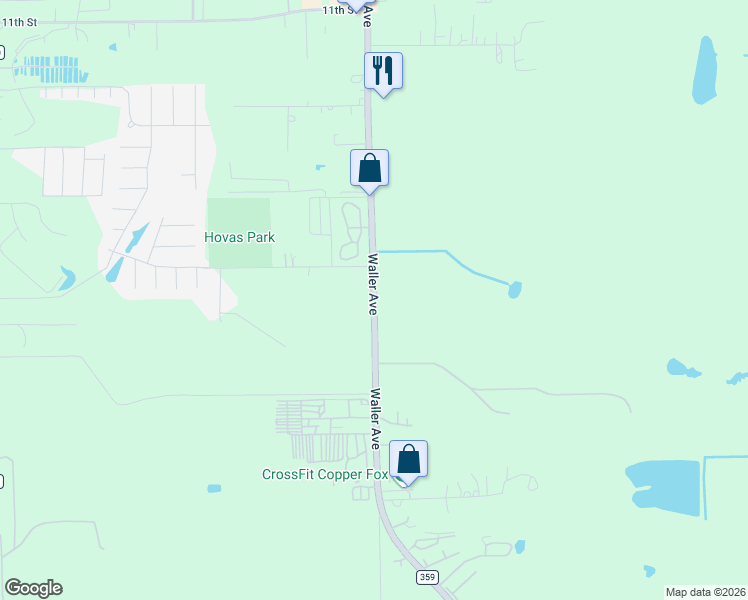 map of restaurants, bars, coffee shops, grocery stores, and more near 1606 Farm to Market 359 in Brookshire