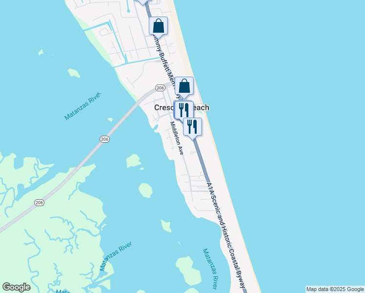 map of restaurants, bars, coffee shops, grocery stores, and more near 7024 Middleton Avenue in St. Augustine