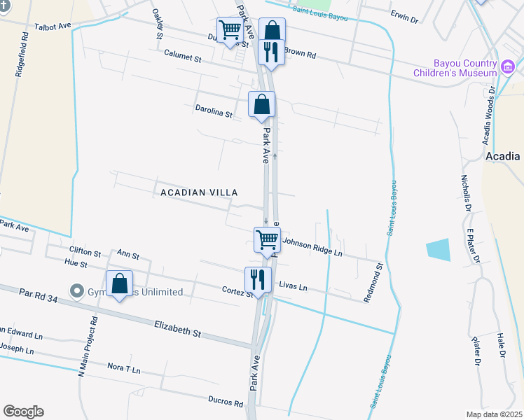 map of restaurants, bars, coffee shops, grocery stores, and more near 103 Louisa Drive in Thibodaux