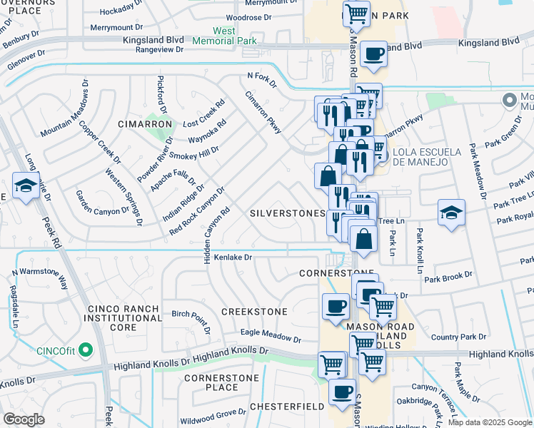 map of restaurants, bars, coffee shops, grocery stores, and more near 921 Golden West Drive in Katy