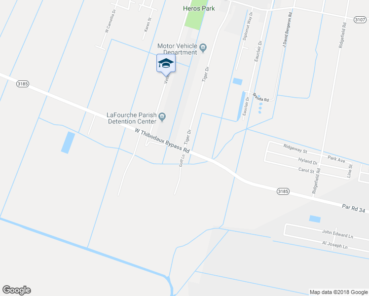 map of restaurants, bars, coffee shops, grocery stores, and more near 1499 Tiger Drive in Thibodaux