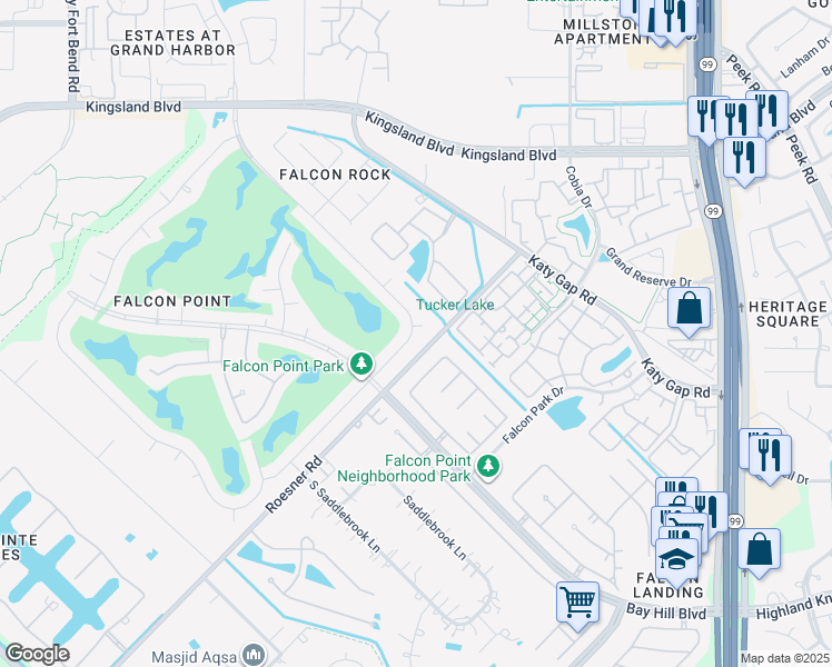 map of restaurants, bars, coffee shops, grocery stores, and more near 1011 Portrush Court in Katy