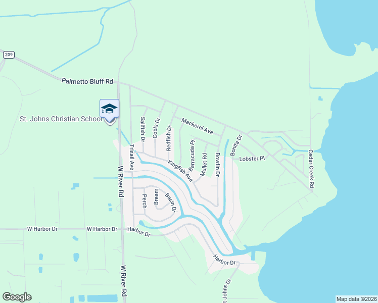 map of restaurants, bars, coffee shops, grocery stores, and more near 113 Barracuda Place in Palatka