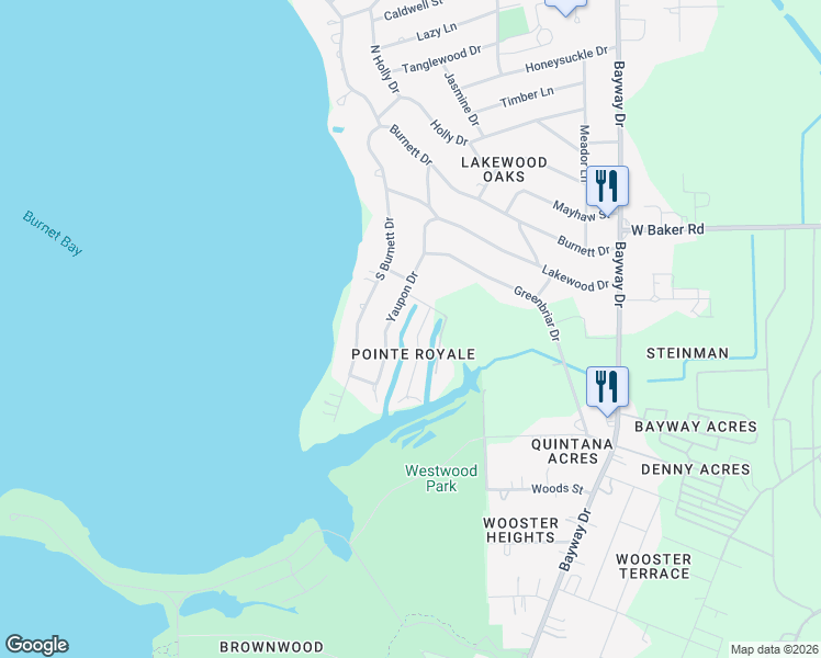 map of restaurants, bars, coffee shops, grocery stores, and more near 207 Rue Orleans Street in Baytown