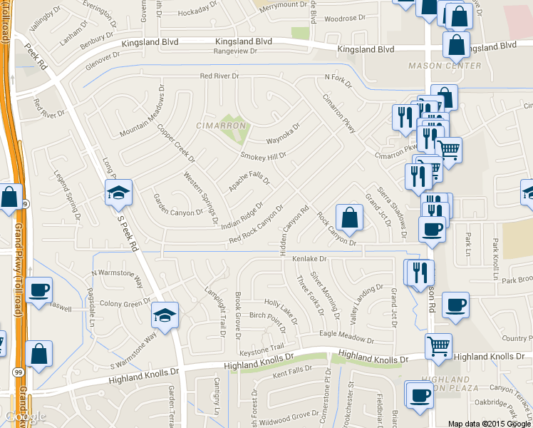 map of restaurants, bars, coffee shops, grocery stores, and more near 1042 Red Rock Canyon Drive in Katy