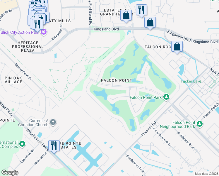 map of restaurants, bars, coffee shops, grocery stores, and more near 24603 Bay Hill Boulevard in Katy