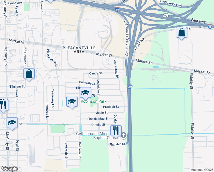 map of restaurants, bars, coffee shops, grocery stores, and more near 8742 Berndale Street in Houston