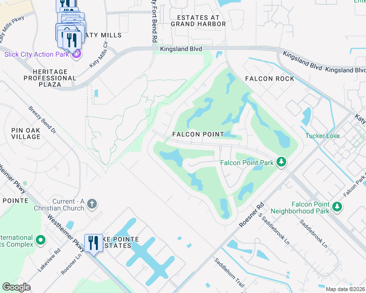 map of restaurants, bars, coffee shops, grocery stores, and more near 24603 Bay Hill Boulevard in Katy
