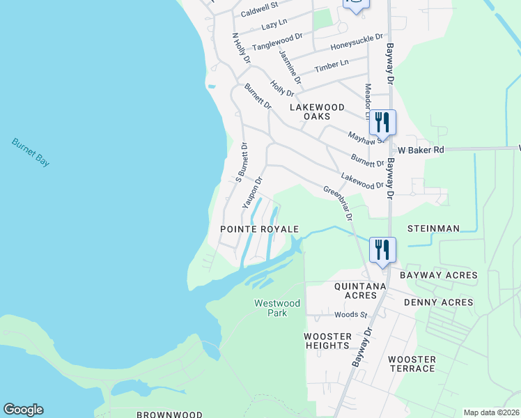 map of restaurants, bars, coffee shops, grocery stores, and more near 207 Rue Orleans Street in Baytown