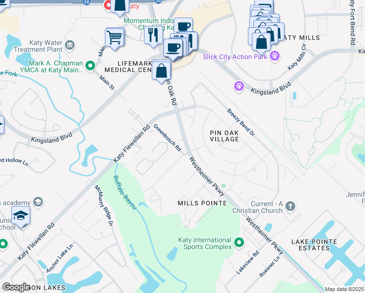 map of restaurants, bars, coffee shops, grocery stores, and more near 24903 Pintail Court in Katy