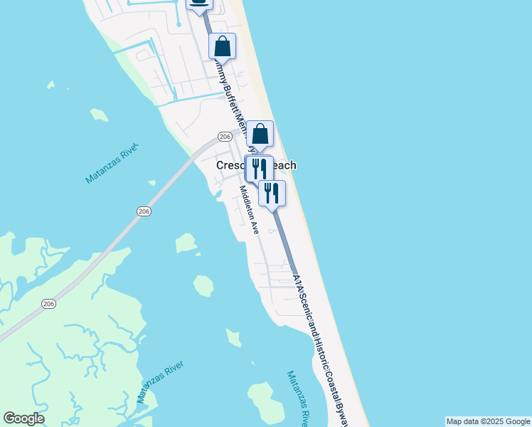 map of restaurants, bars, coffee shops, grocery stores, and more near 7024 Middleton Avenue in St. Augustine